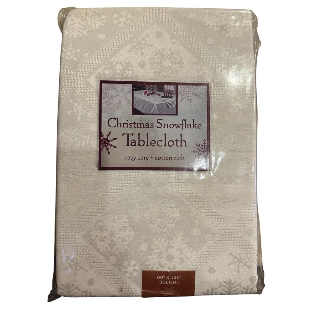 Christmas Snowflake Tablecloth Oblong Benson Mills 60" X 120" White New